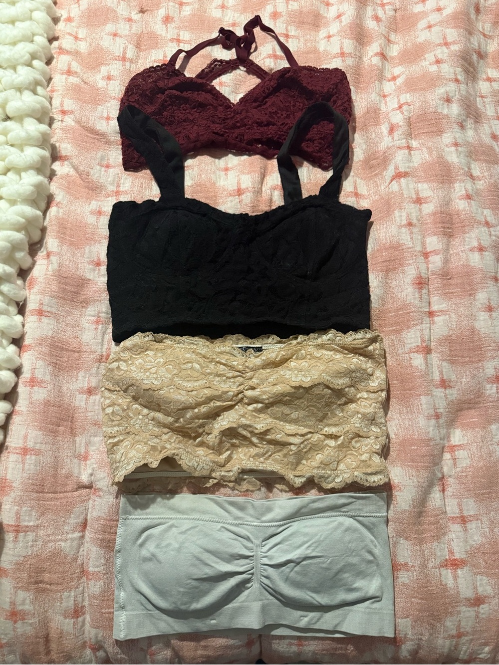 Lace & Seamless Bandeau Set - Wine, Black, Cream, White